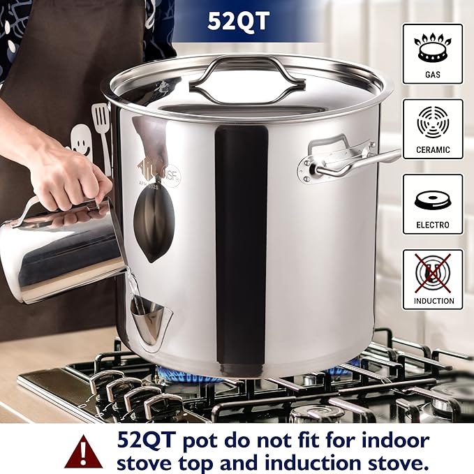 ARC 52-Quart Stainless Steel Tamale Steamer Pot w/Easy-fill Water Spout, Seafood Crab Steam with Divider and Steamer Rack, 13 Gallon