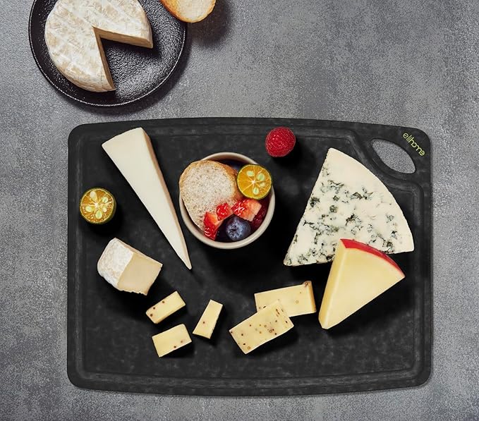 Elihome Classic Series Cutting Board for Kitchen, Natural Wood Fiber Composite, Dishwasher Safe, Eco-Friendly, Juice Grooves, Non-Porous, Reversible, BPA Free, Made in USA, Medium, 13"x 10" Black