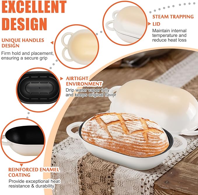 NSIRONS Enameled Cast Iron Sourdough Bread Oven, 5QT Loaf Cast Iron Bread Pan with Lid, Oval Dutch Oven for Homemade Bread Baking (Gradient Caramel)