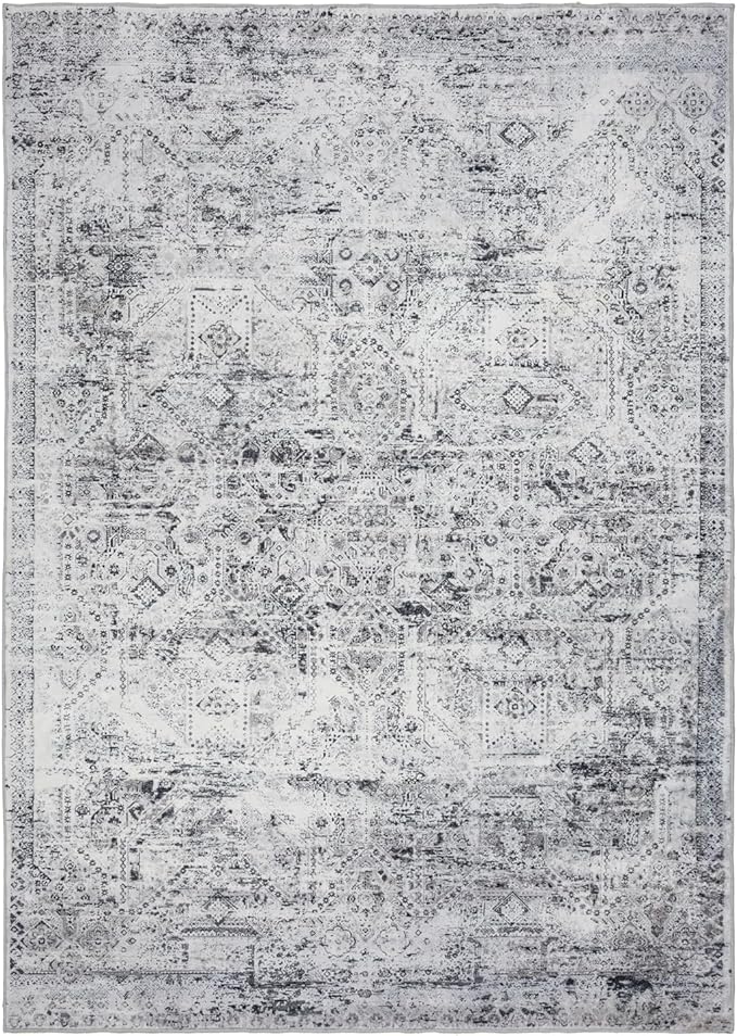 Area Rug 6×9, Large Vintage Boho Rug,Ultra-Soft Low Pile, Washable, Non Slip,Stain Resistant, Printed Carpet for Living Room Bedrooms Playroom Office Kitchen, Classic-Grey