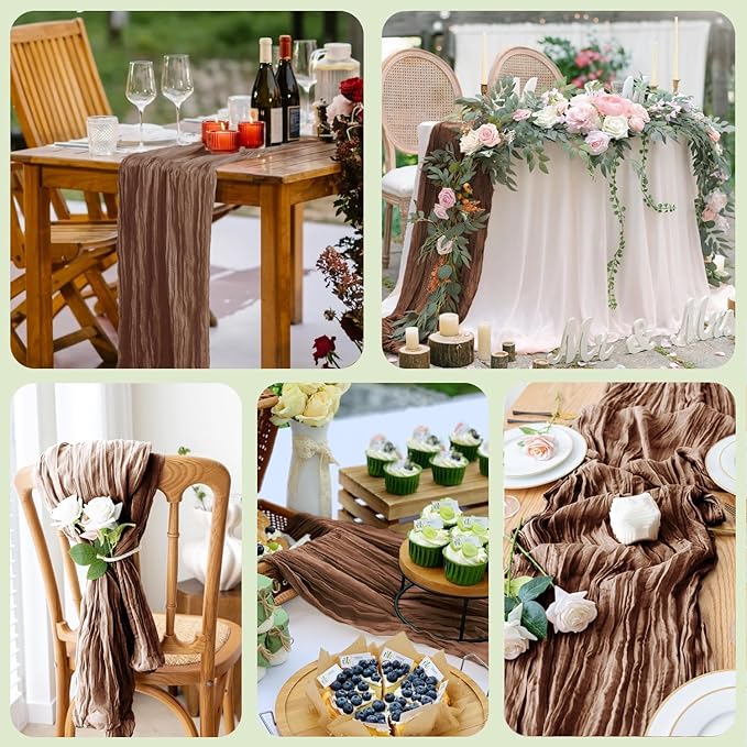 Wokceer Cheesecloth Table Runner Thanksgiving 2Pack 10FT Brown Boho Gauze Fall Cheese Cloth Table Runner for Party Long Rustic Sheer Table Runners for Baby Bridal Shower Wedding Easter Table Decor