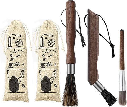 3pcs Coffee Grinder Cleaning Brush Espresso Machine Cleaning Tool Walnut Wood Handle Natural Bristles Coffee Machine Clean Tool