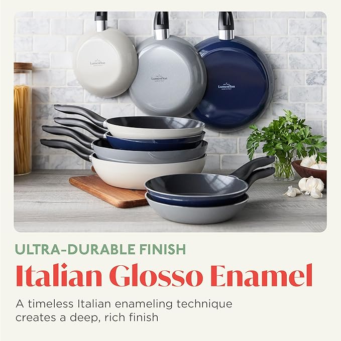 Lumenflon Deco 9.5” Nonstick Frying Pan Skillet, Made in Italy, Diamond Ceramic PFAS-Free, Dishwasher & Metal Utensil Safe, Durable Gloss Enamel Finish, Stay-Cool Handle, High Walls-Extra Room, Taupe