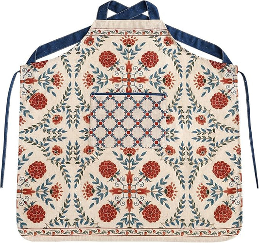 patdrea Blue Floral Linen Apron with Pocket,French Kitchen Garden Chef BBQ Aprons for Women and Men,Crisscross Back Straps