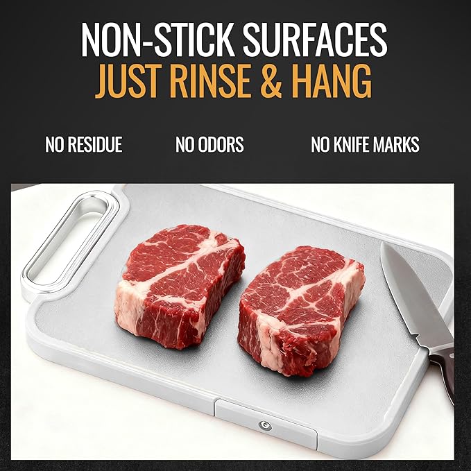 PLATEVIA Titanium Cutting Board for Kitchen – Dual-Sided Scratchless Pure Titanium & PP Surface, Non-Slip, Rust-Proof, Odor Resistant, Dishwasher Safe Premium Chopping Board for Meat & Vegetables