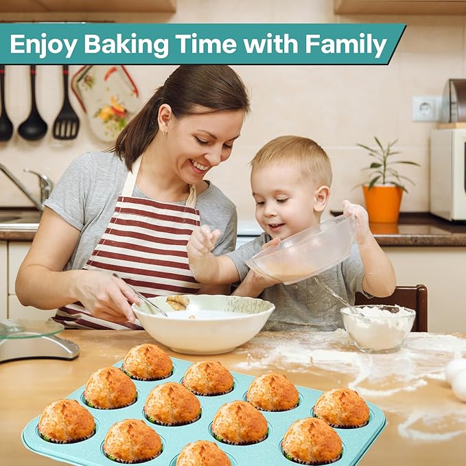 Spmarkt 2-Pack Blue 12-Cup Non-Stick Muffin Pan | Healthy Baking | Easy Cleaning Muffin Tin | Durable & Versatile Muffin Cup | Perfect for Mini Cupcakes (Blue)