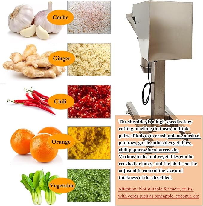 HayWHNKN Fruit and Vegetable Crushing Machine Vertical Stainless Steel Food Processor Chopper Fruit Crusher Shredder Electric Garlic Potato Mashing Equipment for Purees Dips and Sauces 220V No Plug