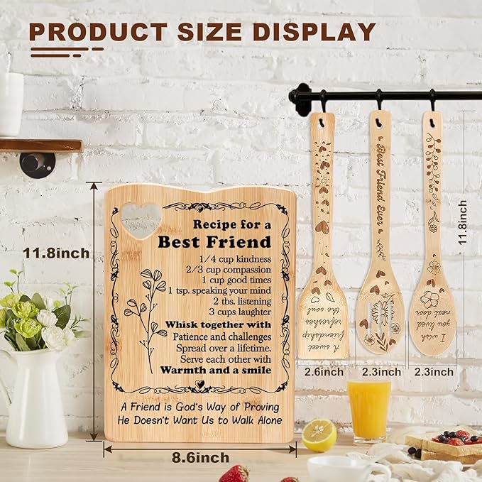 YUEYUQIU Best Friend Birthday Gifts for Women - Friendship Gifts for Women Friends, Ideal Birthday Christmas Gifts for Friend, Best Friend Cutting Board Set Present - Kitchen Decor for Best Friend
