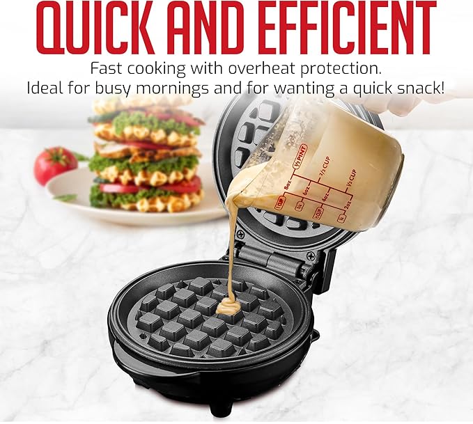OVENTE Mini Waffle Maker Machine, 4-Inch Chaffle Mold with Non-Stick Surface, 550W Quick Heat-Up and Overheat Protection, Perfect for Breakfast, Dessert, Sandwich, Hash Brown or Snacks, Black WM215B