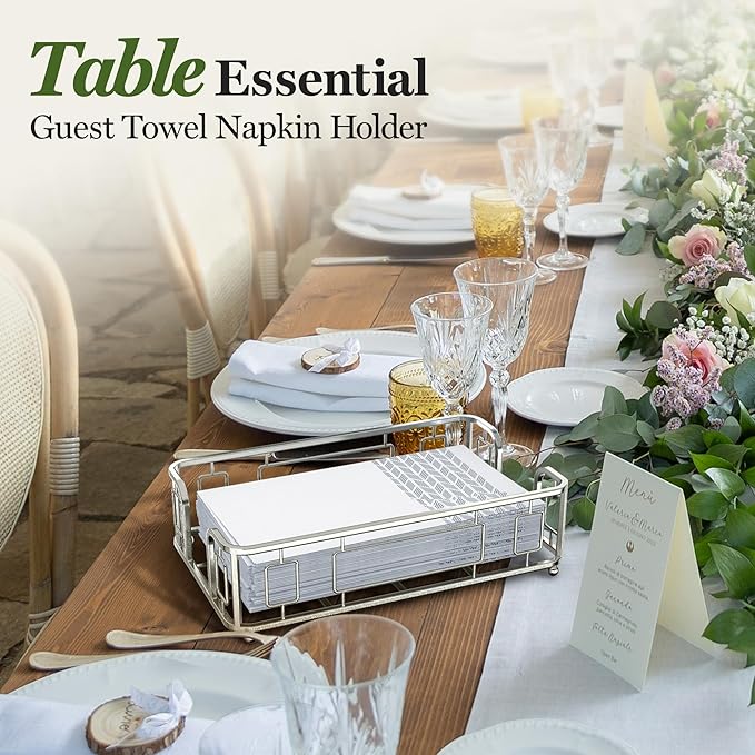 Guest Towel Holder Tray for Bathroom – Silver Napkin Holder for Disposable Paper Hand Towels, Vanity Countertop Hand Towel Organizer, Modern Bathroom Accessory for Guest Napkins