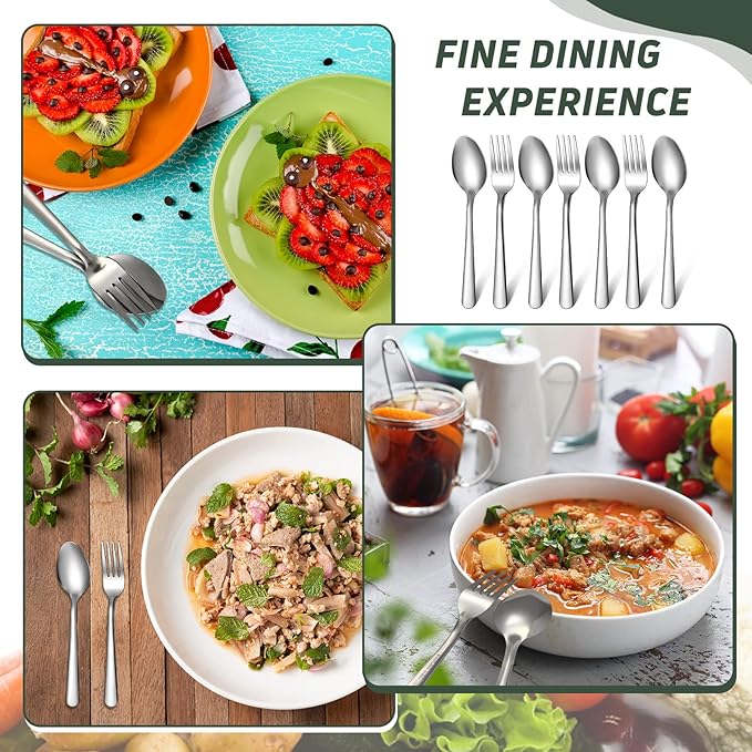 BBTO 100 Pcs Forks and Spoons Silverware Set Bulk Stainless Steel Flatware Cutlery Set 6.7'' Kitchen Utensils for Home Restaurant 50 Dinner Fork, 50 Teaspoon, Mirror Polished, Dishwasher Safe