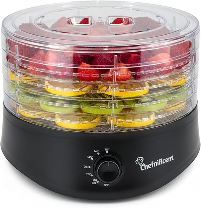 Food Dehydrator DryMax 280 – 5 Tray Adjustable, BPA-Free – 4-Hour Quick Drying, Even Heat, Easy Temp Control – Fruit, Veggie, Meat Jerky Maker (Black)