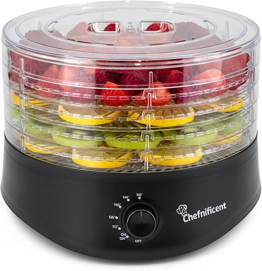 Food Dehydrator DryMax 280 – 5 Tray Adjustable, BPA-Free – 4-Hour Quick Drying, Even Heat, Easy Temp Control – Fruit, Veggie, Meat Jerky Maker (Black)