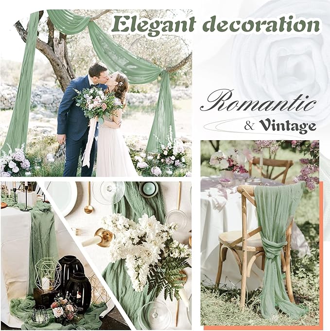 Sage Green Cheesecloth Table Runner 1 Pack 35" Boho Gauze Table Runner 120 inches Long Runner Rustic Sheer Fabric Bulk for Baby Shower Wedding Bridal Birthday Party Table Decorations