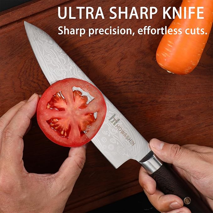 3PCS Chef Knife Set, Japanese Knife Set, Sharp High Carbon Stainless Steel Forged Blade Professional Kitchen Knives Set with Ergonomic Handle,Damascus Knives Set for kitchen with Gift Box
