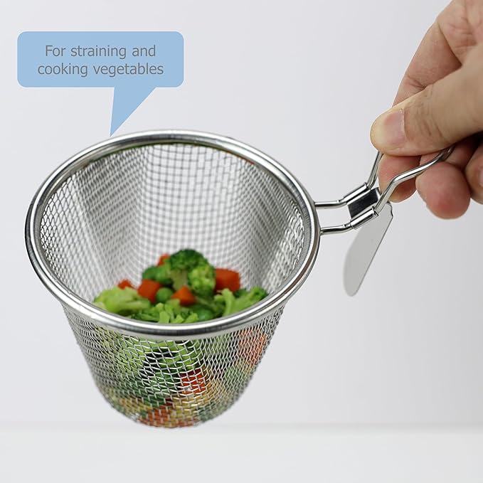 EIKS 2 Pack Stainless Steel Mesh Basket Strainer for Hotpot Rinsing Straining Cooking, Serving as Home Kitchen Food Strainer