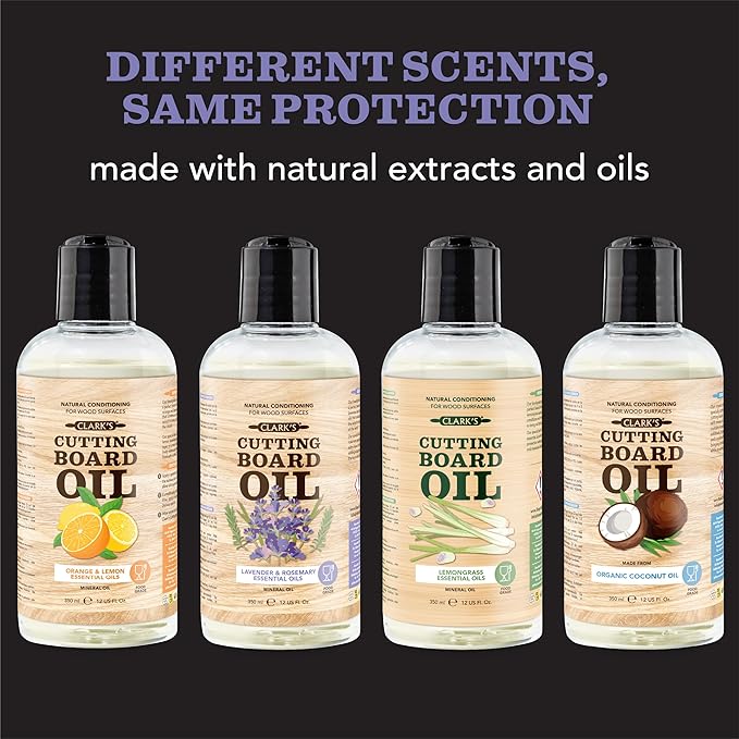 CLARK'S Cutting Board Oil - Food Grade Mineral Oil for Wood Cutting Board - Scented with Lavender & Rosemary Essential Oils - Butcher Block Conditioner - Restores and Protects Wood - Made in USA, 12oz