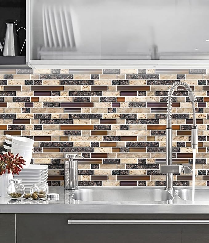 STICKGOO Thicker Design Peel and Stick Tile Backsplash, 12”×12”Stick on Backsplash for Kitchen, Self Adhesive Tile Stickers for Kitchen Backsplash and Bathroom(10 Sheets, Sand Brown)
