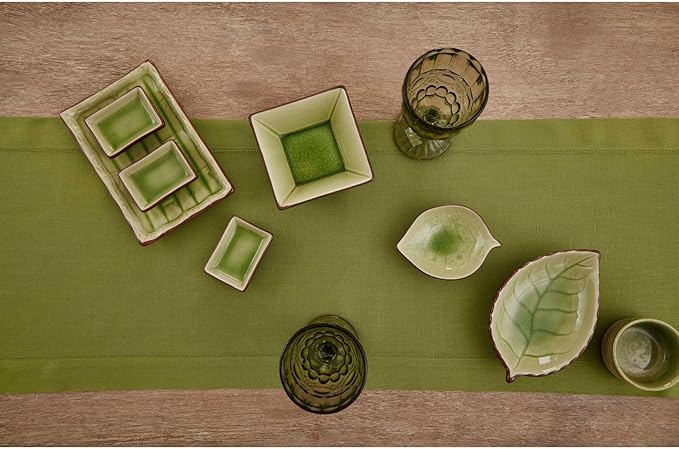 Solino Home Linen Hemstitch Table Runner 108 Inches Long - 100% Pure Linen Avocado Green Table Runner 14 x 108 Inch for Spring, Easter, St Patricks Day - Classic Hemstitch