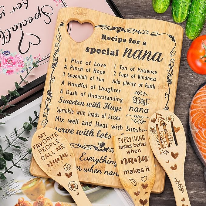 YUEYUQIU Gifts for Nana from Grandkids - Birthday Gifts for Nana from Granddaughter Grandson, Nana Cutting Board Set Present, Ideal Thanksgiving Christmas Gifts for Nana Grandma