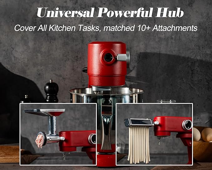 Kraftsman Stand Mixer Heavy Duty - All Metal Kitchen Standing Mixer 5.3 Quart with 4 Stainless Steel Attachments, DC Motor & Multifunctional Power Hub, 8-Speed & Timer, Lower Noise (Red)