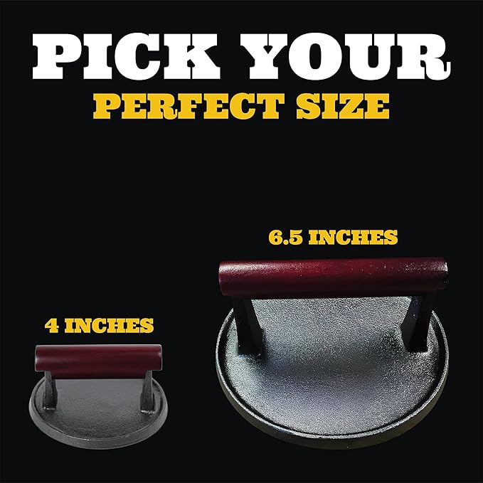 IAN's Smash Burger Press 4 Inch, Cast Iron Hamburger Press Heavy Duty - Burger Smasher, Griddle & Meat Press - Perfect Size for Sliders!