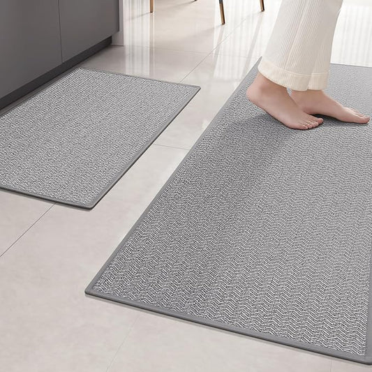 Color&Geometry Kitchen Rugs Set Kitchen Mats for Floor 2 Piece, 17"X29"+17"X59" Light Grey Kitchen Rugs Non Slip Washable with Rubber Backing, Quick Dry Low Pile Kitchen Runner Rug Kitchen Sink Mat