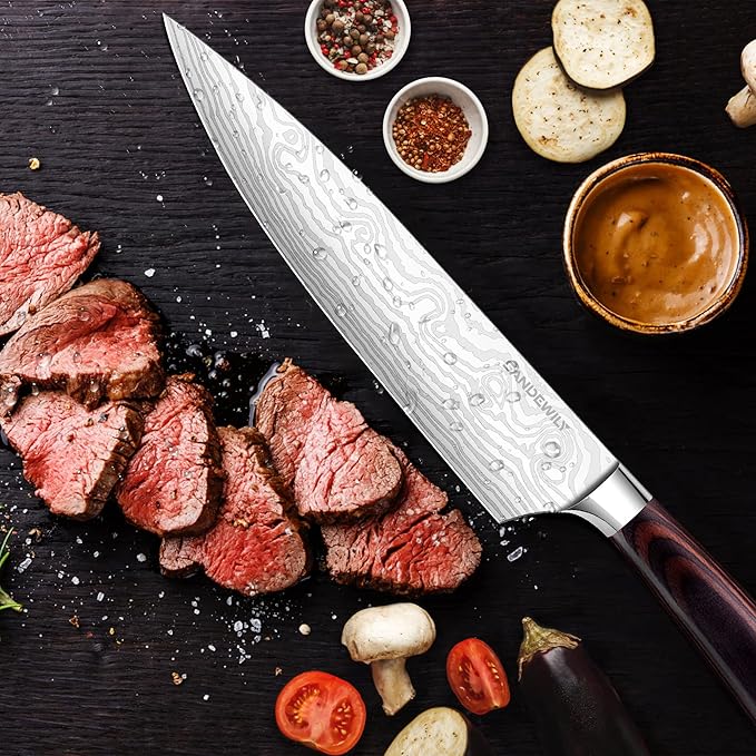 Professional Kitchen Knife Set, 5-Piece High Carbon German Stainless Steel Chef Knives with Sheaths, Ergonomic Pakkawood Handles, Ultra Sharp, Versatile for Home & Restaurant – Premium Gift Box
