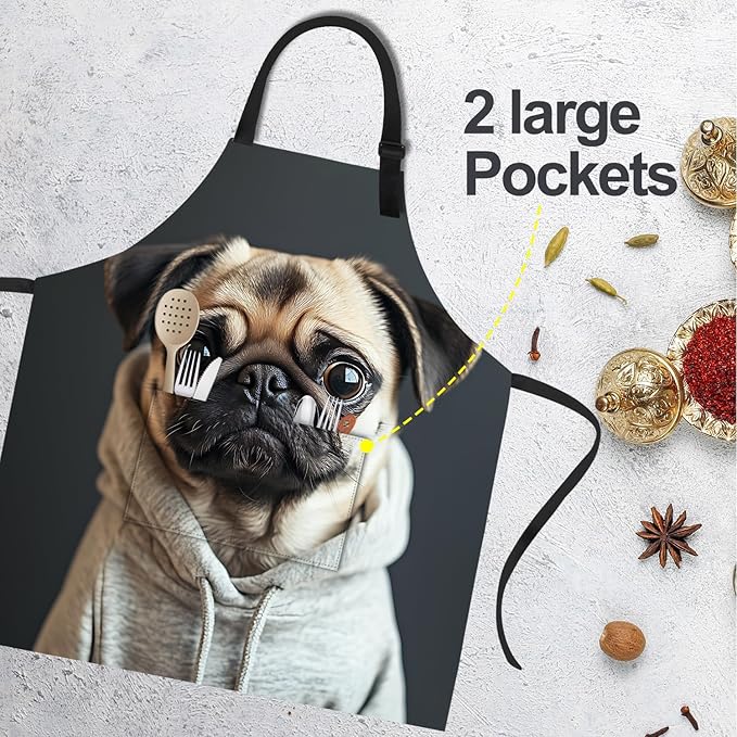 Funny Cat Apron with 2 Pockets Waterproof for Men Women Kitchen Garden Decor