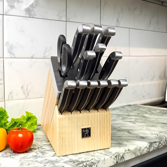Henckels International Statement 14-pc Self-Sharpening Knife Block Set, 6 Steak Knives, Paring, Santoku, Bread, Chef’s Knife, & More, Natural Block Color