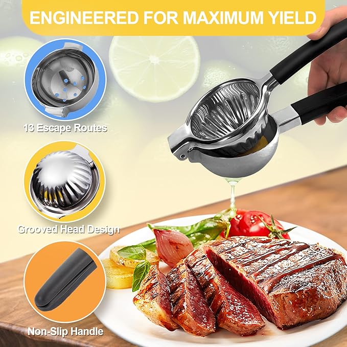 Premium Lemon Squeezer, Upgrade 316L Stainless Steel Lemon Juicer, Heavy Metal Zero-Leaching Citrus Juicer - Baby Food Safe Lime Squeezer, More Heavy Duty and Durable Manual Citrus Squeezer