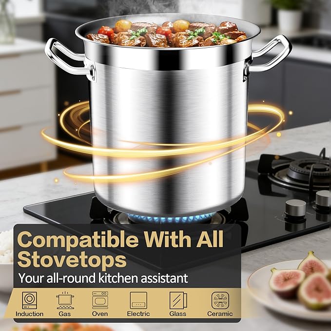 Commercial Grade Large Stock Pot - 100 QT Soup Pot with Lid - Non-Nickel Stainless Steel Stock Pots - Healthy Cookware Polished Stockpots - Heavy Duty Cooking Pots, Cookware Sauce Pots