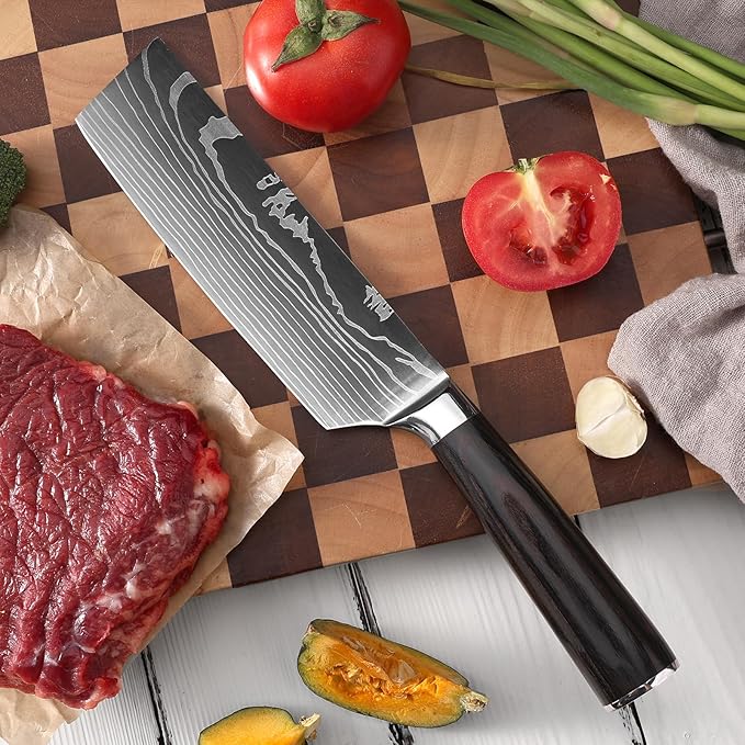 10PCS Professional Kitchen Knife Set Ultra Sharp Chef Knife Set with Stainless Steel Knives Wood Handles Complete Cooking Knife Set Includes Chef, Bread, Santoku, Cleaver Knives