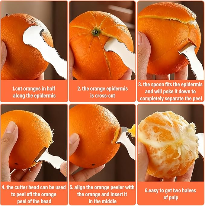 Orange Peeler Tool, 304 Stainless Steel Citrus Peeler for Oranges, Grapefruits & Lemons, Ergonomic Safe Cutter & Slicer, Easy Peel Skin Remover, Kitchen Fruit Peeling Tool