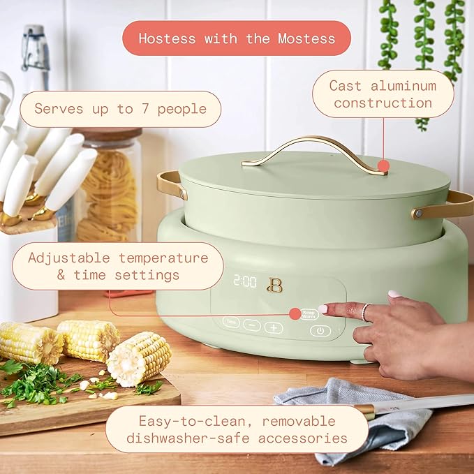 Beautiful 10-in-1 Electric MultiCooker 6 Quart - Programmable Slow Cooker, Sous Vide, Rice Cooker - Sleek Touch Timer & Delayed Start - Kitchen Appliance by Drew Barrymore (Sage Green)