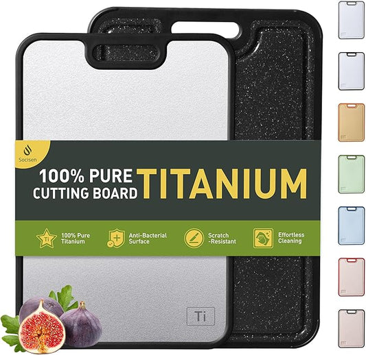 2 in 1 Pure Titanium Cutting Boards for Kitchen Chopping Board with Handle Large Big Small Kitchen Meat Butcher Block Not Stainless Steel Wood Bamboo Glass Rubber Plastic Silicone Acrylic Teak Sink