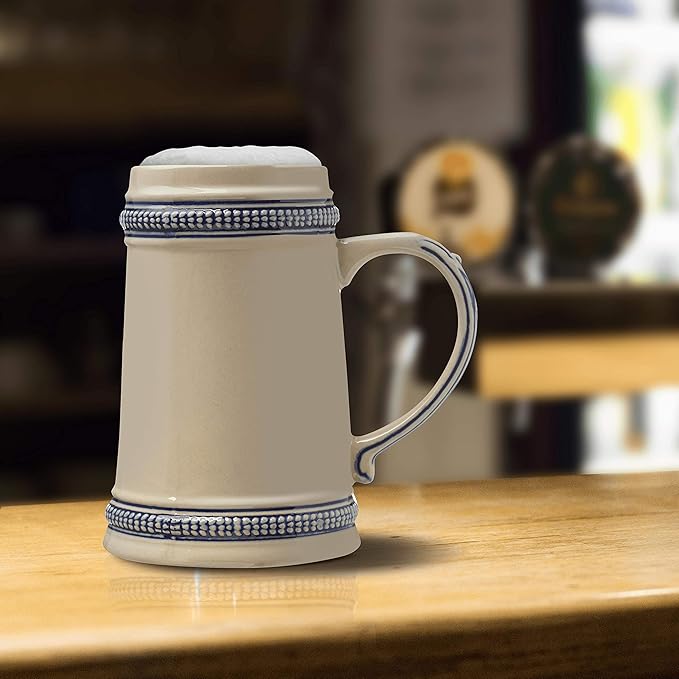 DISCOUNT PROMOS Ceramic German Beer Steins 18.5 oz. Set of 6, Bulk Pack - Restaurant Barware, Great for Oktoberfest, Wedding, Party, Birthday, Events - Blue