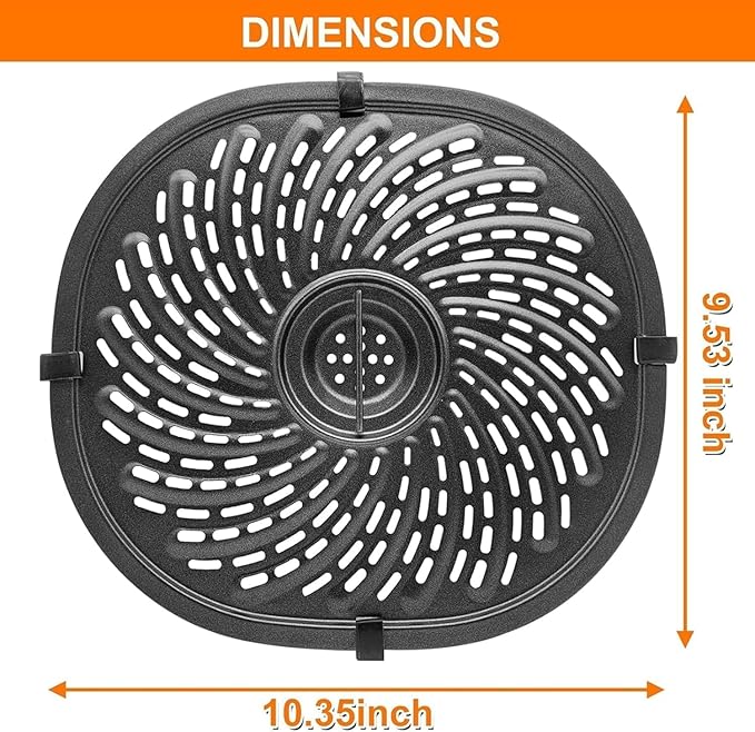 Air Fryer Replacement Tray for Power XL Vortex 7 QT Air Fryer, Oval Nonstick 10.3''×9.5'' AirFryer Replacement Parts Accessories Rack Basket Grill Pan Grill Plate Crisper Plate with Rubber Bumpers