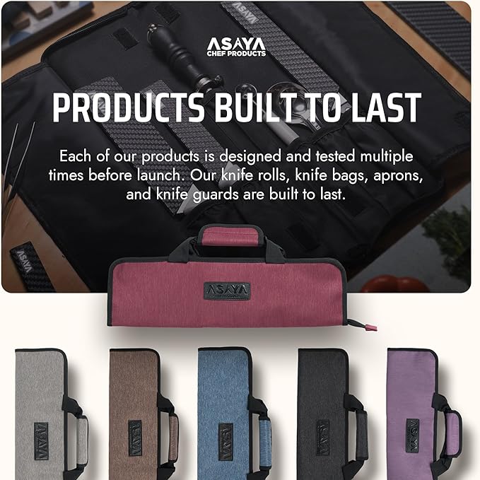 Asaya Chef Knife Roll Bag - 12 Pockets for Knives and Kitchen Utensils - Lightweight, Durable, and Stain Resistant Nylon - Perfect for the Traveling Chef - Knives not Included (Red)