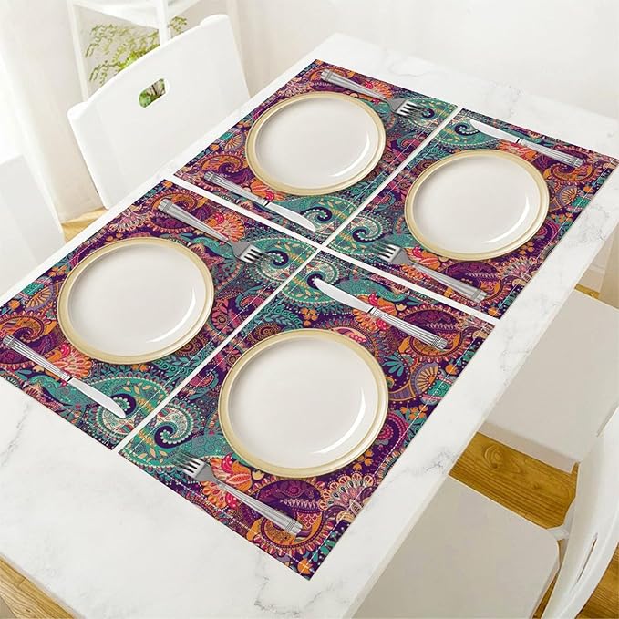 Mandala Placemats Set of 4 Vintage Bohemia Flower Art Printed Dining Table Mats for Restaurant Home Kitchen Holiday Picnic Party Decor 12x18in