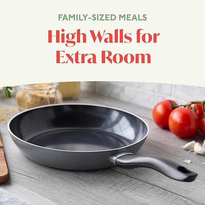 Lumenflon Deco 11” Nonstick Frying Pan Skillet, Made in Italy, Diamond Ceramic PFAS-Free, Dishwasher & Metal Utensil Safe, Durable Gloss Enamel Finish, Stay-Cool Handle, High Walls-Extra Room, Gray