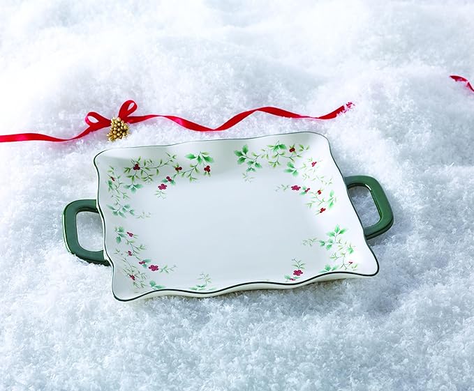 Pfaltzgraff Winterberry Square Platter with Handles, Multicolored, 15.25 Inch