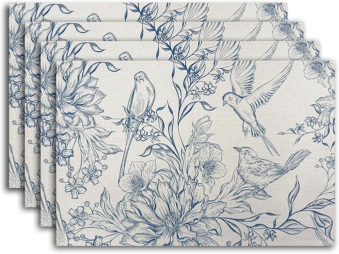 Flowers Branches Rustic Placemats Tablemats Resistant Place Mats Kitchen Decor Dining Decoration for Party, Washable Placemats Set of 4-11