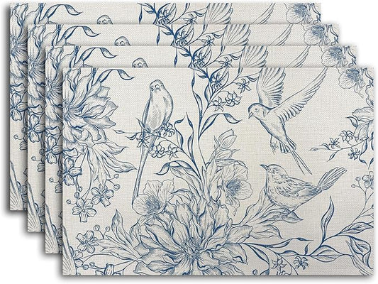 Flowers Branches Rustic Placemats Tablemats Resistant Place Mats Kitchen Decor Dining Decoration for Party, Washable Placemats Set of 4-11
