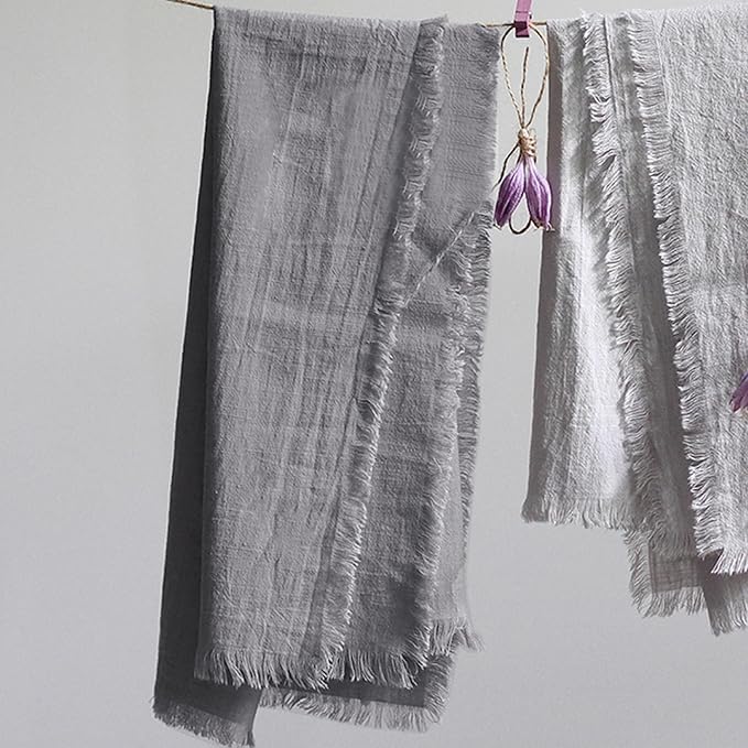 Handmade Cloth Napkins 100% Cotton Napkins with Fringe，Delicate Handmade Cloth Napkins for Dinners, Parties, Weddings and More，18 x 18 Inch Set of 4 - Grey