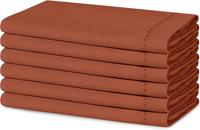 Blue Needles Set of 6 Hemstitch Linen Napkins 100% Cotton Rust Cloth Dinner Napkins 18x18 inches, Soft, Reusable, Absorbent, Washable, Ideal for Wedding Events, Parties & Everyday Use