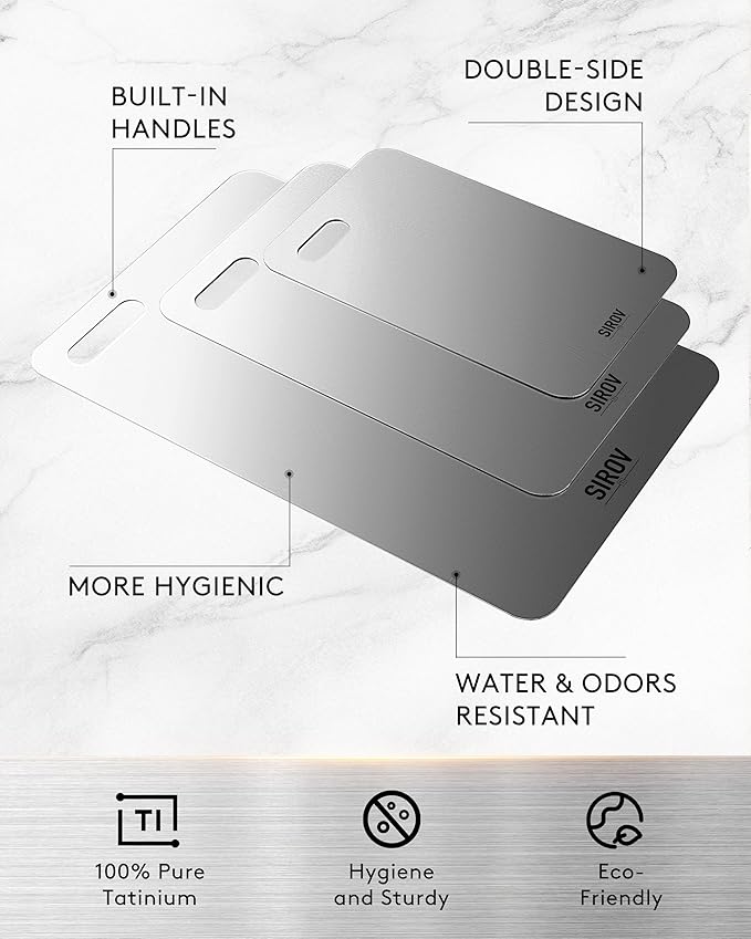 Titanium Cutting Board, 100% Pure Titanium Cutting Boards For Kitchen, Best Non Toxic chopping board, Dishwasher safe, Hygiene and Durability for Meat, Fruit, and Vegetables (3 PCS)