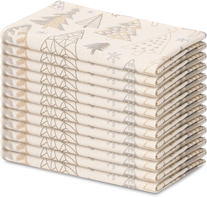 Blue Needles Set of 12 Christmas Buffalo Plaid Cloth Napkins - 100% Cotton Christmas Trees Gingham Checked Napkins 18 x 18 Inches, Soft, Reusable & Washable Ideal for Festive Parties and Decoration