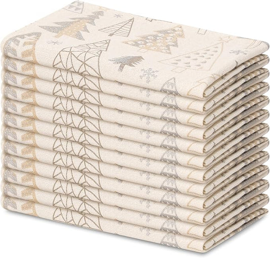 Blue Needles Set of 12 Christmas Buffalo Plaid Cloth Napkins - 100% Cotton Christmas Trees Gingham Checked Napkins 18 x 18 Inches, Soft, Reusable & Washable Ideal for Festive Parties and Decoration