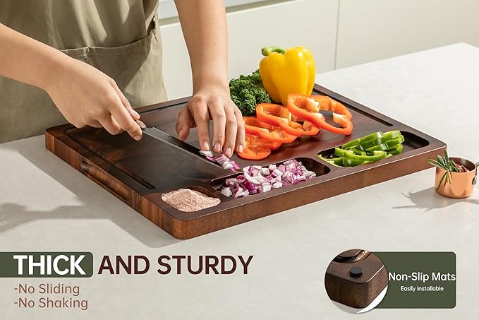 THETCHRY Walnut Cutting Boards For Kitchen, End Grain Wooden Cutting Board with Handle, Dark Walnut Chopping Board Double Sided Charcuterie Boards For Meat, Vegetables, Fruits, Cheese, 17”X13” X1”